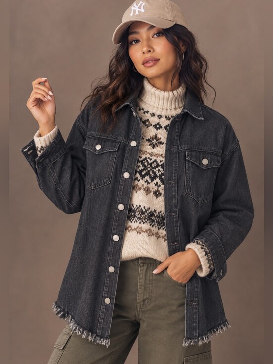 zeagoo Tops - ZEAGOO BLACK DENIM JACKET SHIRT SHACKET BUTTON DOWN LONG SLEEVE NWT XL